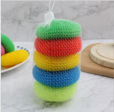 Colorful Plastic Mesh Scourer No Odor Cleaning Ball Round Dish Scouring Pads For Home Kitchen Pot Pan Washing